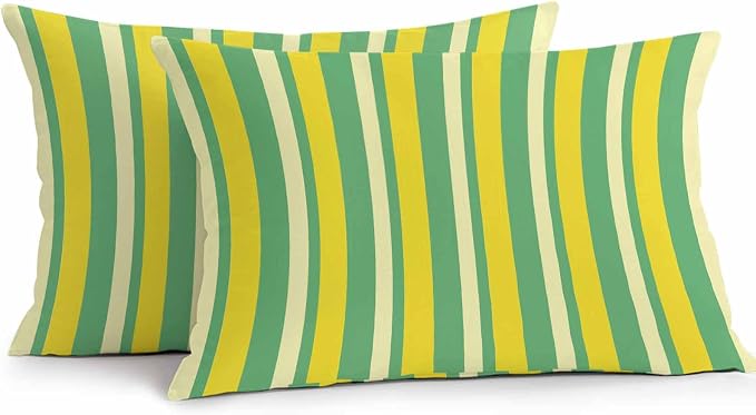 Lemon Green Yellow Outdoor Pillow Covers 20x12 Inch Lumbar Pillow Covers Set of 2 Waterproof Decorative Throw Pillow Cases Summer Modern Farmhouse Striped Cushion Covers for Patio Furniture Garden