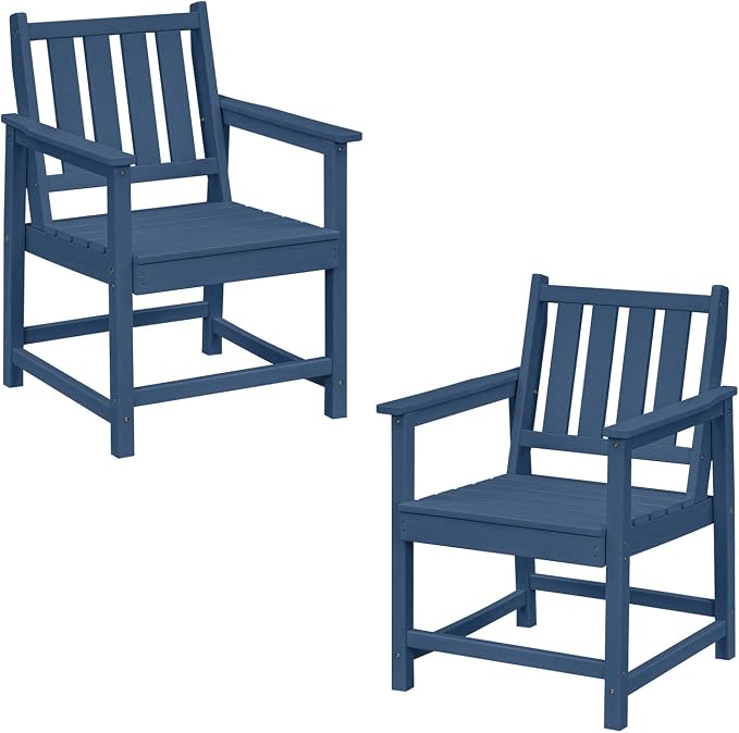 2-Piece Outdoor Patio Chairs, HDPE All-Weather Patio Chair with Backrest and Armrest, 300 lbs Support Outdoor Dining Chair Furniture for Garden, Deck, Porch, Navy