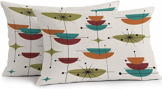 Vandarllin Outdoor Throw Pillows Covers 20x12 inch Set of 2 Waterproof Boho Mid Century Decorative Zippered Cushion Covers for Patio Furniture, Turquoise Orange Geometric Abstract Lumbar Pillowcases