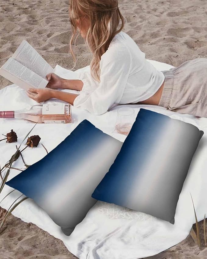 Outdoor Waterproof Throw Pillow Covers Set of 2 Blue Grey Ombre Lumbar Pillowcases 20x12 Inches Gradient Gradual Color Patio Decorative Pillows Cushion Case Patio Pillows for Couch Bed Chair Garden