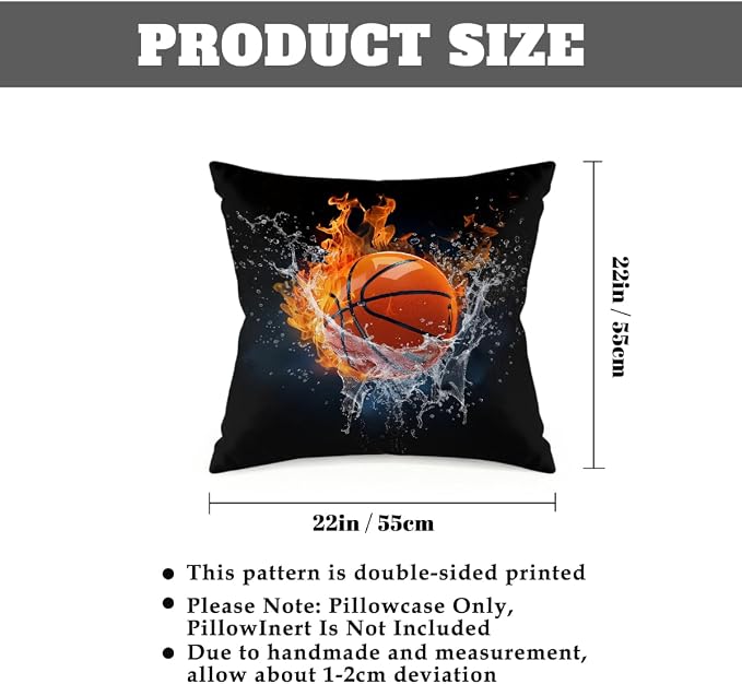22x22 Inch Outdoor Pillow Covers Set of 2 Waterproof Throw Pillow Covers Decorative Couch Cushion Covers Basketball in Fire Square Pillowcases Protectors for Patio Garden Sofa