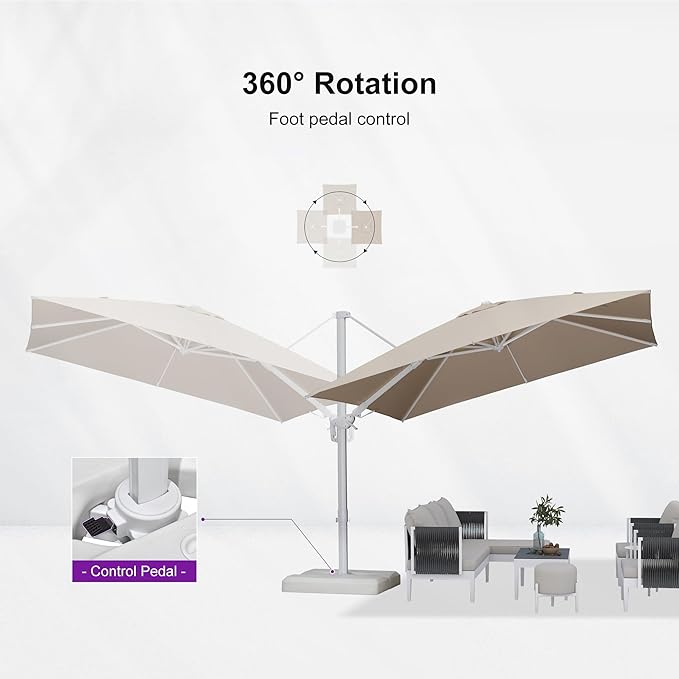 PURPLE LEAF 10 FT Right-left Tilt Patio Umbrella Swivel White Cantilever Umbrella with Tilt Aluminum Outdoor Umbrella with 360° Rotation for Deck Pool Garden, Beige