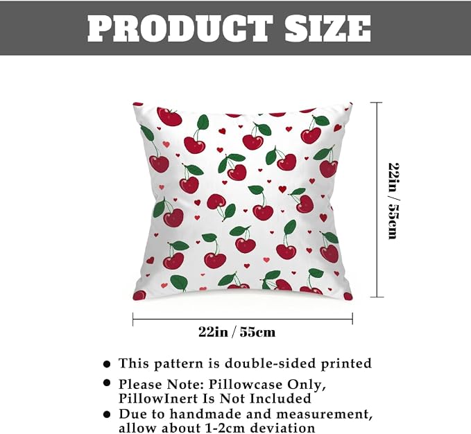 22x22 Inch Outdoor Pillow Covers Set of 2 Waterproof Throw Pillow Covers Decorative Couch Cushion Covers Cherry Leaf Fruit Square Pillowcases Protectors for Patio Garden Sofa