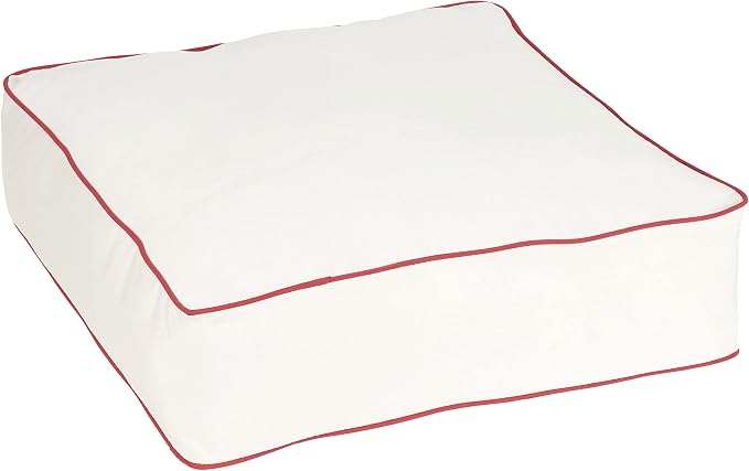 Sorra Home Sunbrella Floor Pillow - Corded Square Plush Oversized Outdoor Pillow - Water & Fade Resistant for Patio, Balcony, Pool - Canvas Natural (26" x 26" x 7")