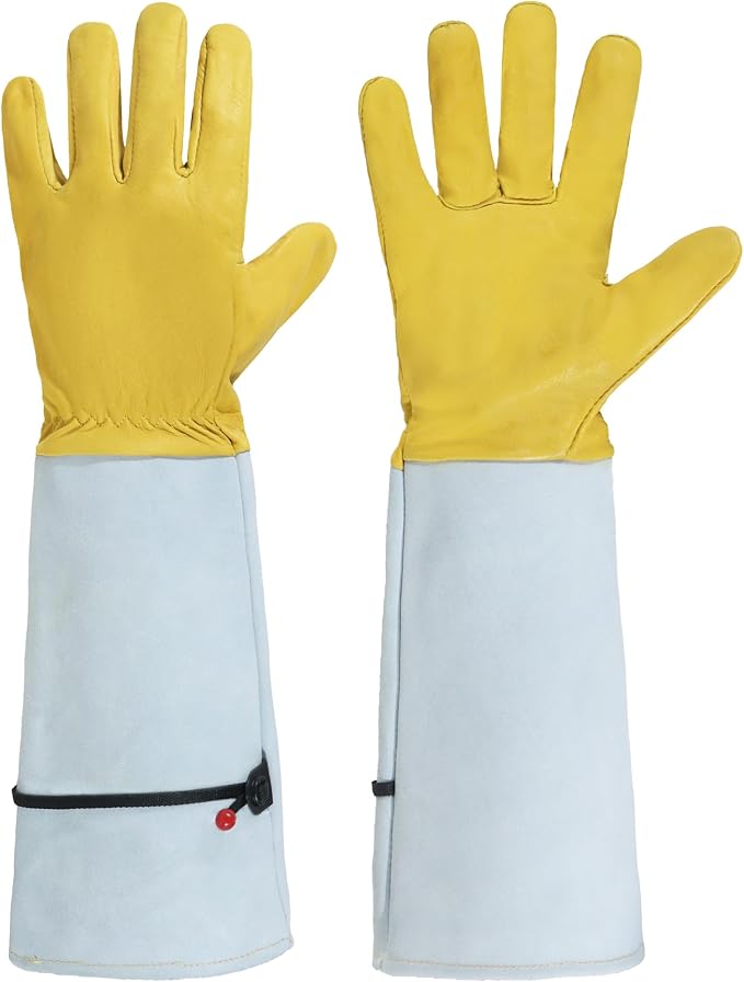 HANDLANDY Rose Pruning Gardening Gloves for Men Women, Thorn Proof Forearm Protection Leather Garden Gloves, Gardening Gifts for Gardeners (Golden Yellow, X-Large)