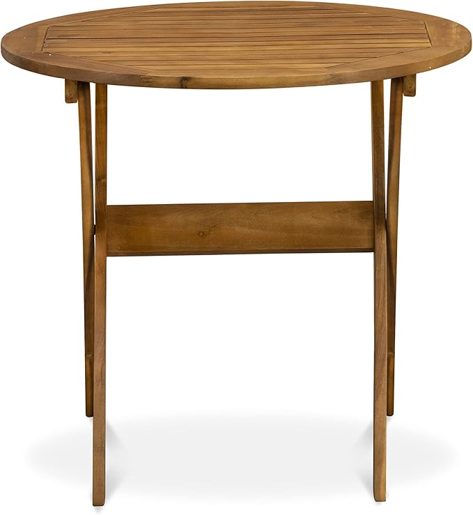East West Furniture MNDK3CWNA 3 Piece Patio Bistro Sets Wood Folding Table Set Contains a Round Outdoor Acacia Wood Coffee Table and 2 Folding Side Chairs, 30x30 Inch, Natural Oil