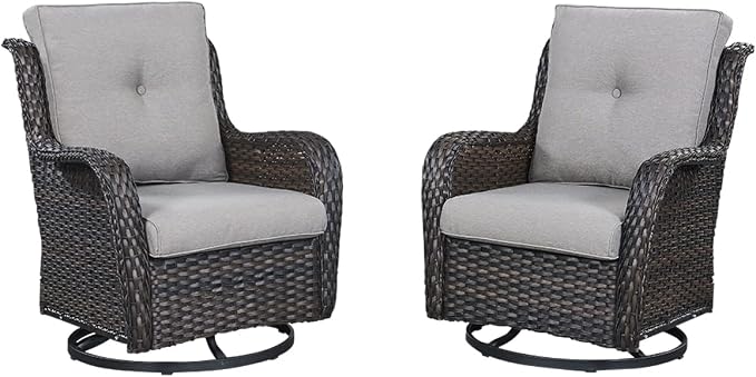HUMMUH Patio Furniture 5 Pieces Outdoor Furniture Set Wicker Outdoor Sectional Couch with Patio Swivel Rocking Chairs,Ottomans for Patio