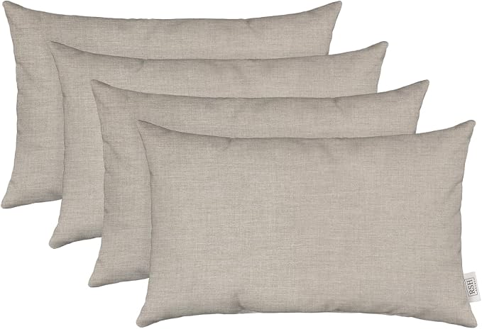 RSH DECOR Sunbrella 26" x 16" Lumbar Throw Pillows Set of 4 | Water and Fade-Resistant Performance Fabric | Outdoor Pillow Covers with Down-Alternative Inserts | Made in USA (Spectrum Dove)
