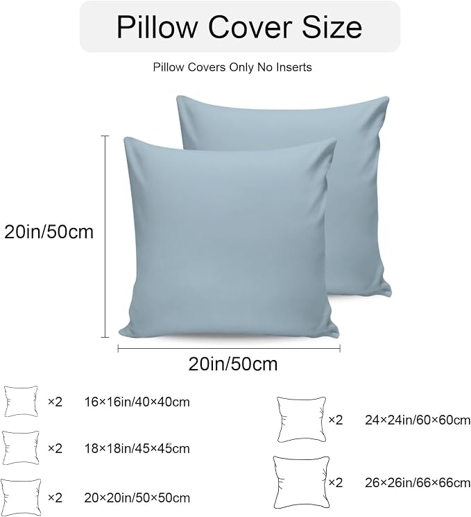 Sky Blue Outdoor Pillow Covers 16x16 Inch Throw Pillow Covers Set of 2 Waterproof Decorative Pillow Cases Modern Pure Winter Sky Blue Cushion Covers for Patio Furniture Garden Couch Sofa