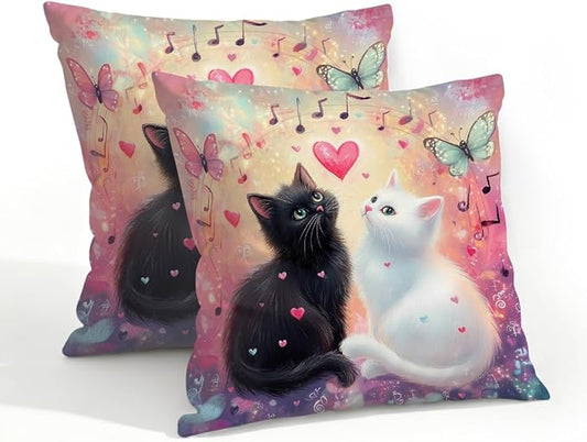 20x20 Inch Outdoor Pillow Covers Set of 2 Waterproof Throw Pillow Covers Decorative Couch Cushion Covers Cats Music Notes Square Pillowcases Protectors for Patio Garden Sofa