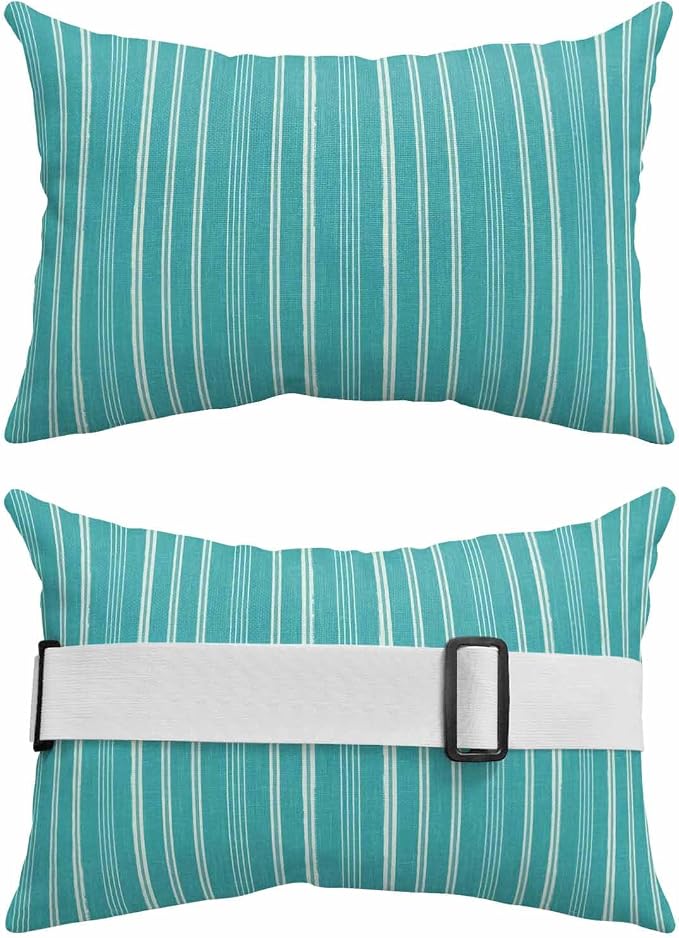 Pack of 4 Outdoor Lumbar Pillow Covers 11x16 Inch, Teal Striped Waterproof Throw Pillow Covers Set, Farmhouse Stripes Modern Vintage Indoor&Outdoor Decorative Cushion Cases for Patio Porch Car
