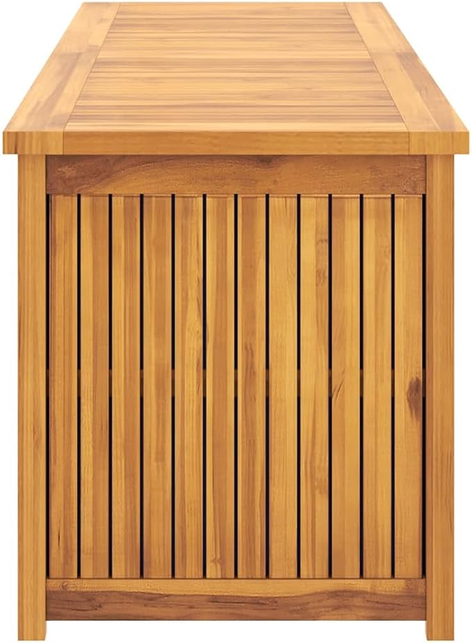 Outdoor Deck Storage Box, 68.9 inch Large Wooden Patio Chest for Garden Furniture, Cushions, and Tools, Teak Finish Weather Resistant Bin