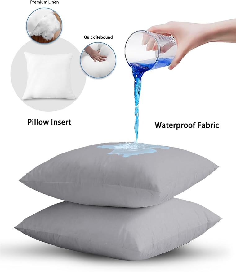Vandarllin Waterproof Outdoor Pillow 1 Pack Solid Color Decorative Throw Pillows Cover & Insert 18x18 Inch Pillowcase Grey Square Pillows for Couch Sofa Bed Patio Furniture Indoor Outdoor