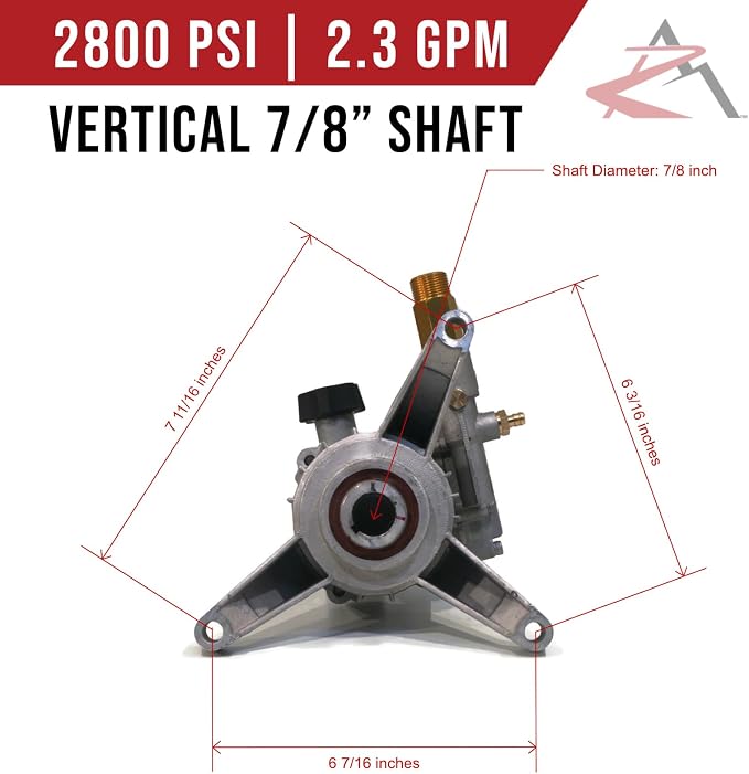 The ROP Shop 2800 PSI Vertical Aluminum Head Power Pressure Washer Water Pump, HIM-308653052 FH, 2.3 GPM, 7/8" Shaft with Quick-Connect Adapters