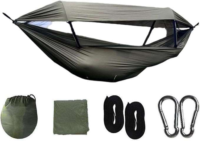 Quick Setup Hammock Including Netting and Canopy Perfect for Backyard or Holiday Sun Shelter Hammock