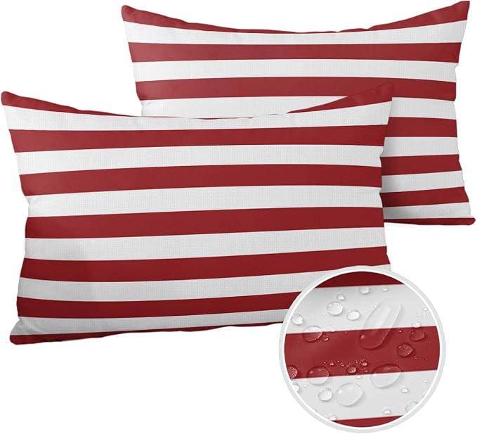 Lumbar Throw Pillow Covers 12x20 Outdoor Waterproof Pillow Covers for Patio Furniture Christmas Red Throw Pillow Cover Red And White Stripes Pillowcases Set of 2 Cushion Case for Sofa Couch Chair Home