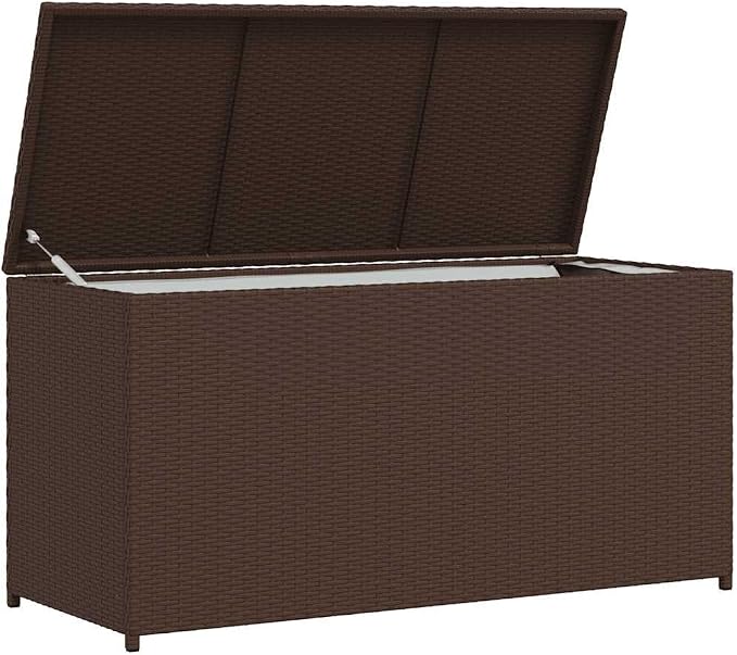 Garden Storage Box, Outdoor Patio Deck Box with Gas Lift, Wicker Style Storage Chest for Garden Cushions and Blankets, Brown, 47.2 x 19.7 x 23.6 Inches