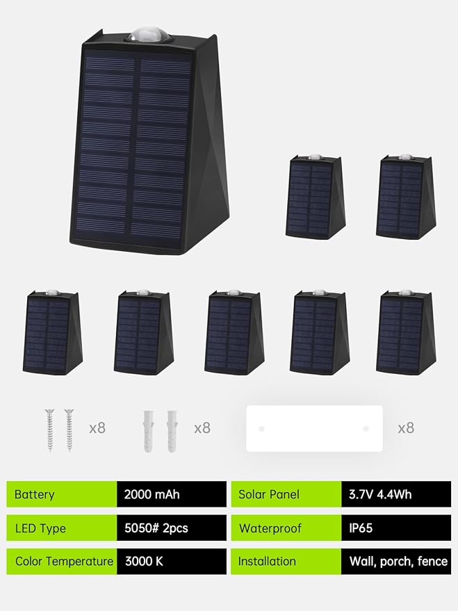 Solar Wall Lights Outdoor Waterproof Sconce for Outside, Garage, Fence | Dusk to Dawn Solar Powered Up and Down Lighting 3000K Warm White 8 Pack LED Modern Outdoor Waterproof