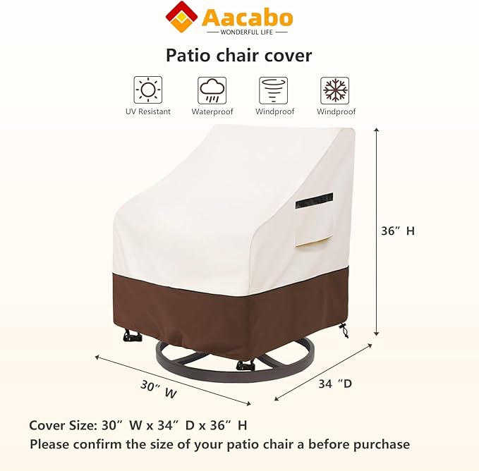 Patio Chair Covers Waterproof Patio Furniture Covers,30W x 34 D x 38.5 H Inches Outdoor Swivel Chair Cover 2 Pack -Beige