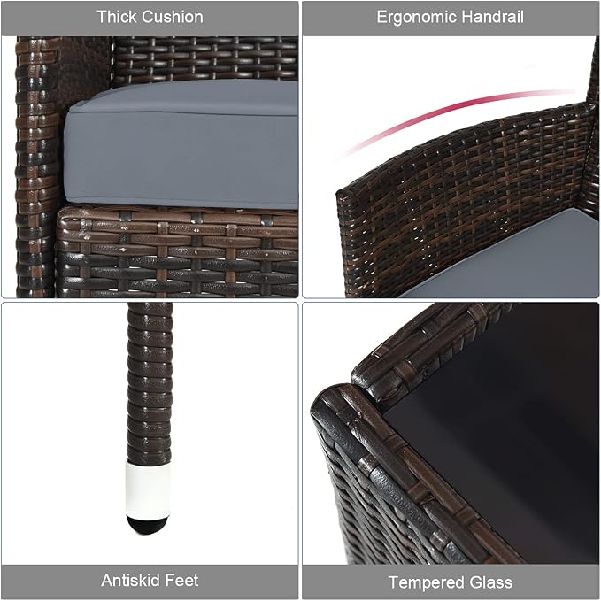 COSTWAY 8PCS Rattan Patio Furniture Set | Outdoor Wicker Rattan Chairs with Coffee Table, Rattan Cushioned Conversation Set for Backyard Balcony Poolside, Grey