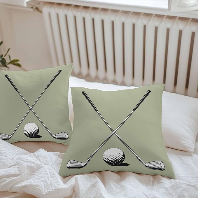 Vandarllin Outdoor Throw Pillows Covers 18x18 inch Set of 2 Waterproof Golf Ball Club Decorative Zippered Cushion Covers for Patio Furniture, Game Sports Sage Green Lumbar Pillowcases