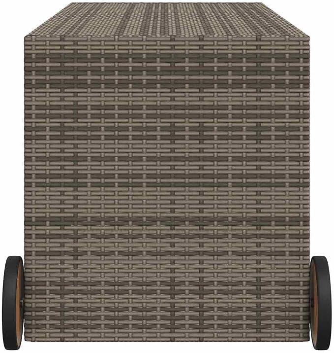 Outdoor Garden Storage Box with Wheels, 283L Large Capacity Deck Box for Patio Furniture Cushions, Weather-Resistant Poly Rattan Storage Chest, Grey