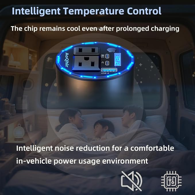 12V Car Power Inverter 200W DC to AC 110V Converter with PD 45W USB-C & QC3.0 Fast Charging, Dual AC Outlets, Smart Cooling Fan, Multi-Protection for Phone, Tablet, Laptop, Car Fridge