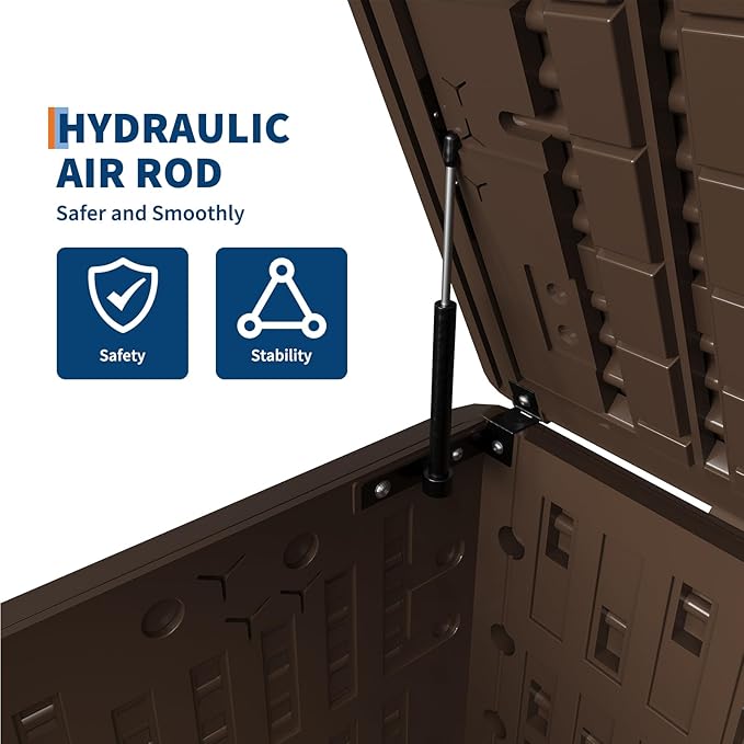 120 Gallon Outdoor Storage Box, Large Waterproof Resin Deck Box Indoor and Outdoor Use, Lockable Patio Storage Box for Garden Cushions, Tools, Equipment, Brown