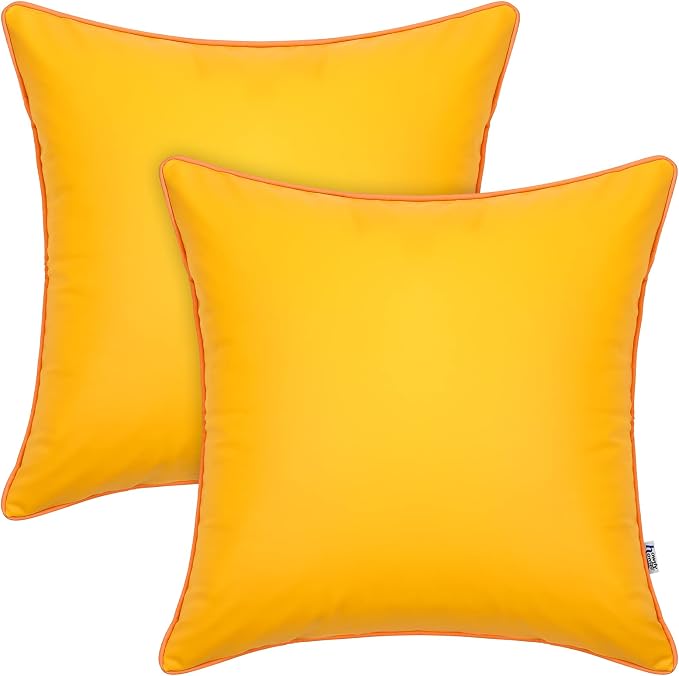 Pack of 2 Outdoor Waterproof Pillow Covers 20x20 Inch- Silicone Leather Garden UV Fade Resistant Pillowcases Square Cushion Cases Durability Decorative for Patio Porch Couch, Yellow