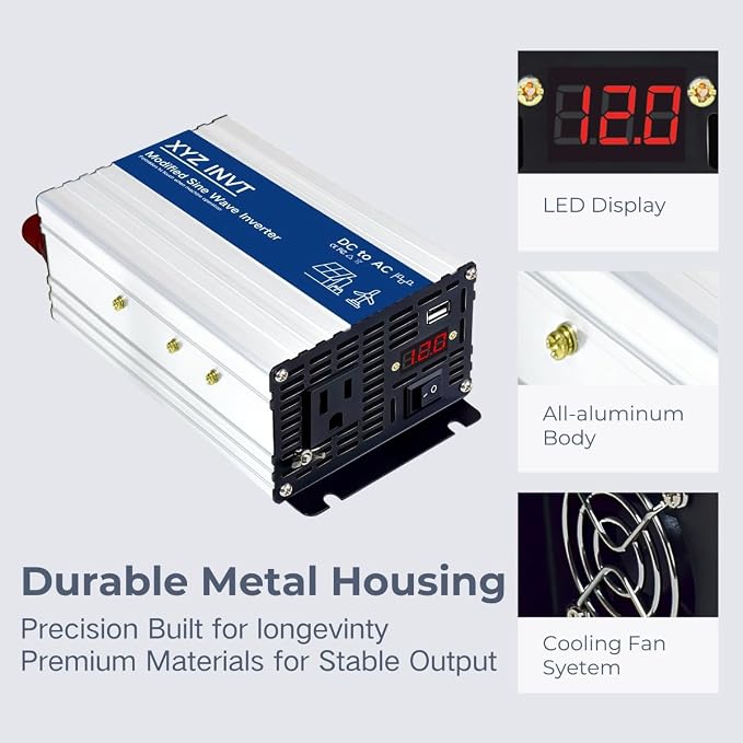 800W Power Inverter 24V DC to 110V 120V AC, Peak Power 1600W with 2 AC Outlets and LED Display for Vehicles Truck RV Home Emergency Backup Power Camping, Off-Grid Over 90% Efficiency