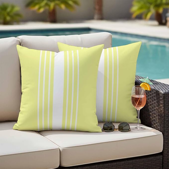 Yellow White Stripe Outdoor Pillow Covers 26x26 Inch Throw Pillow Covers Set of 2 Waterproof Decorative Pillow Cases Modern Rustic Vertical Striped Cushion Covers for Patio Furniture Garden Couch Sofa
