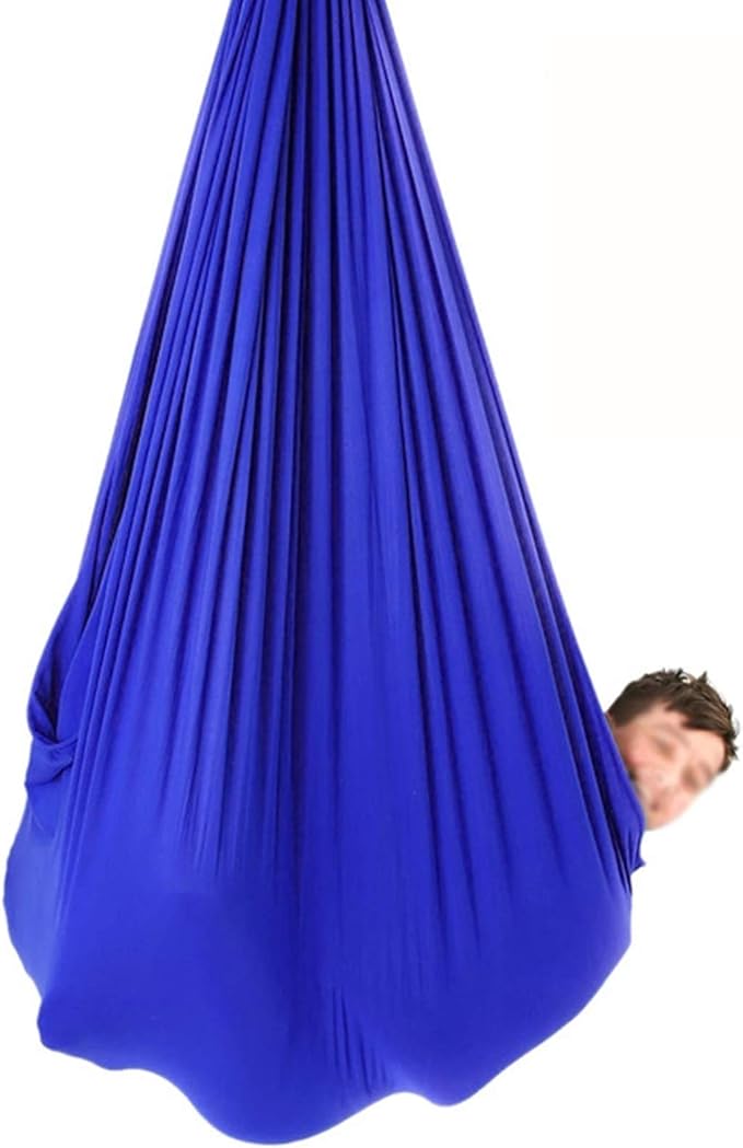 Adjustable Sensory Swing Children's Elastic Swing Set Aerial Flying Yoga Cuddle Hammock for Kids Or Adults Autism ADHD (Color : Blue, Size : 100 x 280 cm (L x W))