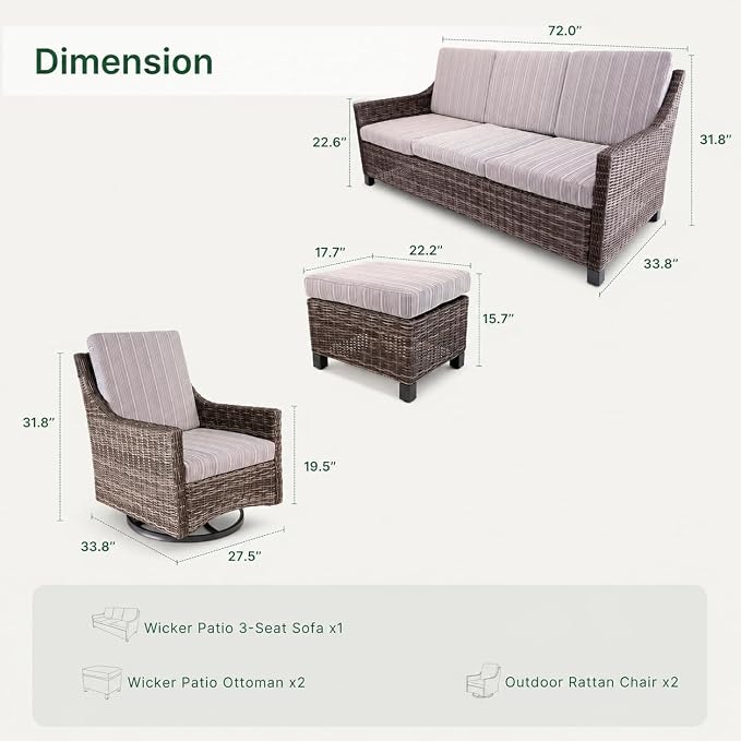 Wicker Patio Conversation Set, Outdoor Patio Furniture Set with Deep Seating, Wide Armrests & Thick Cushions, All-Weather Outdoor Furniture Set for Patio, Porch, Deck & Backyard