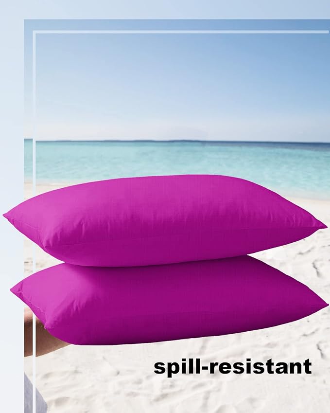 Outdoor Waterproof Throw Pillow Covers Set of 2 Rosy Red Lumbar Pillowcases 20x12 Inches Solid Pink Color Patio Decorative Pillows Cushion Case Patio Pillows for Couch Bed Chair Garden