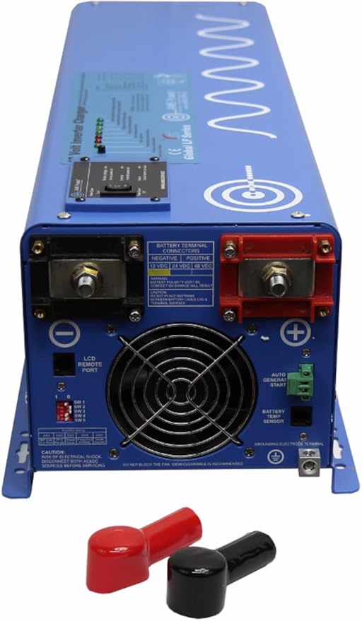 AIMS Power PICOGLF4012120240VS Pure Sine 4000W Low Frequency Inverter Charger, 12000W Surge for 20 Seconds, 120/240 VAC Output Split Phase Charges, 115 Amp Battery Priority Selector