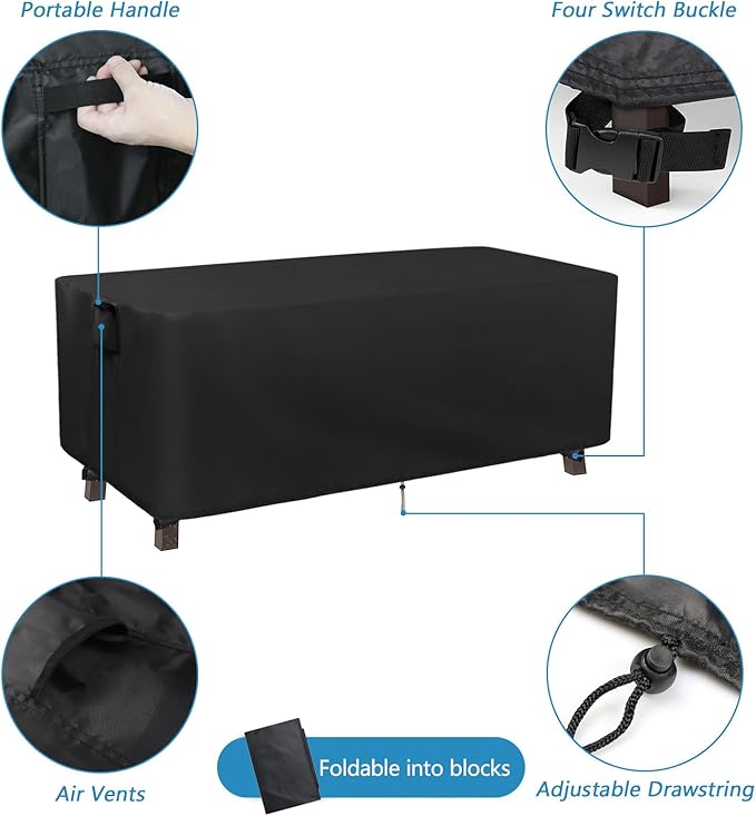 Kingling Patio Table Covers, Rectangular Outdoor Dining Table Cover 60 inch Outdoor Coffee Table Covers Waterproof Heavy Duty Patio Furniture Covers for Outdoor- 60''L x 38''W x 27''H (Black)