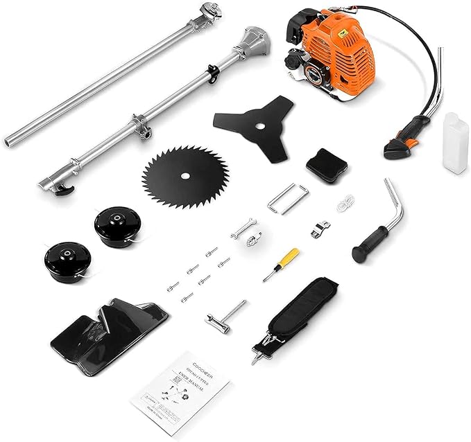 Homdox 58CC 2-Cycle Gas Weed Eater, 4 in 1 Gas Brush Cutter, String Trimmer and Weed Wacker Trimmer for Lawn and Garden Care Trimming, Orange.