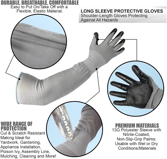 Long Sleeve Gardening Gloves Protection Sleeves, No-Slip Grip & Full Arm Guard Garden Cuffs; Durable, Protective