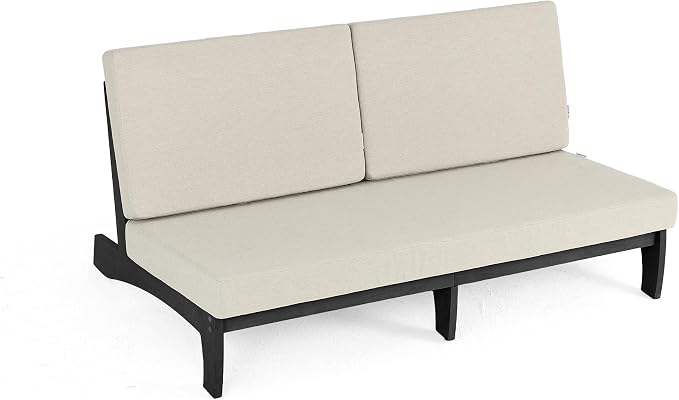 Outdoor Furniture Patio Couch, Weather Resistant 3-Seater Patio Sofa with Removable Cushion, Black Solid Wood Frame for Porch & Backyard Seating - Light Camel