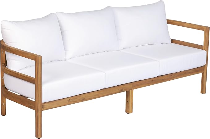Christopher Knight Home Molly 5-Piece Patio Furniture Set, Solid Wood Outdoor Conversation Set with Coffee Table, Outdoor Sofa Set with Loveseat, Club Chairs And 3-Seater Sofa for Backyard, Teak+White