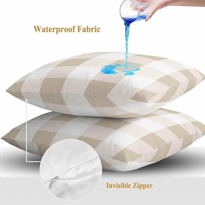 Buffalo Yellow Plaid Outdoor Waterproof Throw Pillow Covers Set of 2, 26"x26", Spring Simple Pattern Decorative Pillow Covers Outside Cushion Case for Patio Porch Garden