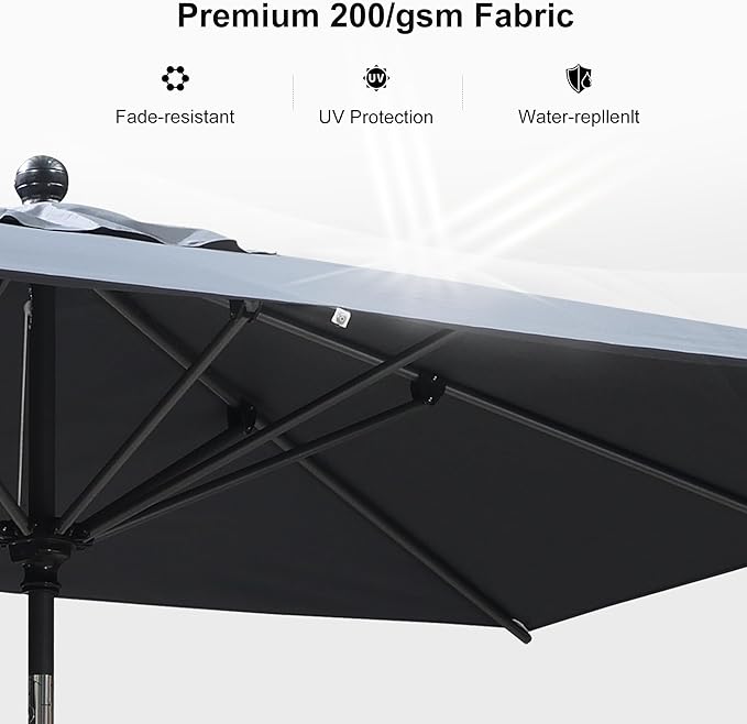 PURPLE LEAF 11.5' x 9' Rectangle Patio Market Umbrella with Base Outdoor Table Umbrellas Aluminum Frame Sun Shade with 8 Sturdy Ribs for Garden Deck Lawn Pool Gray