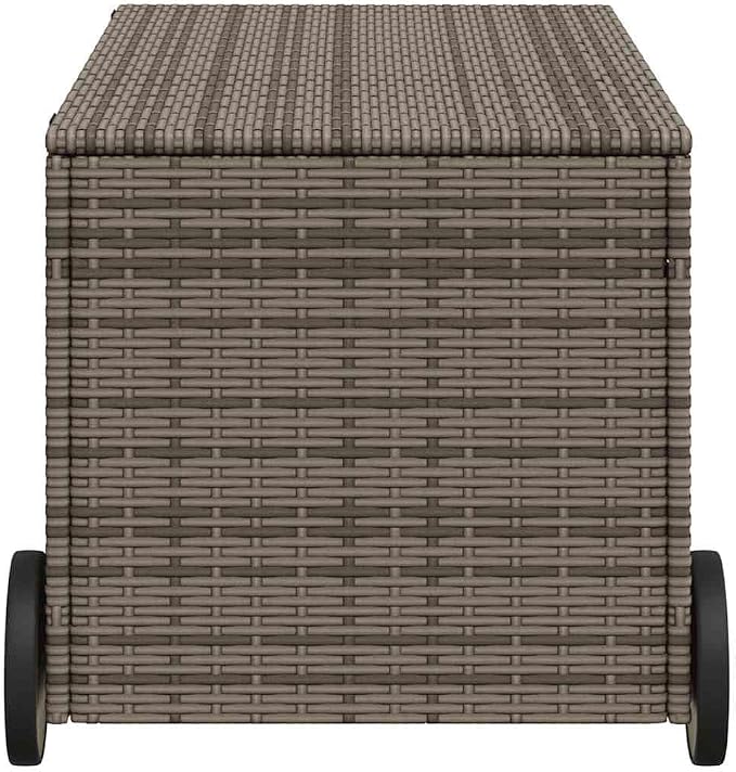 Large 50.2 Gallon Outdoor Storage Box with Wheels, Gray PE Rattan Garden Furniture for Patio & Deck, Cushion Organizer with Gas Spring Lid & Steel Frame