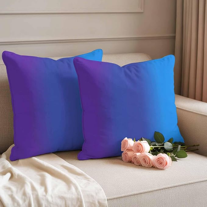 Purple Blue Ombre Outdoor Pillow Covers Waterproof, All Weather Cushion Case Set of 2, Modern Color Gradient Striped Decorative Pillowcases for Sofa Couch Bed Decor Patio Furniture 16"x16"