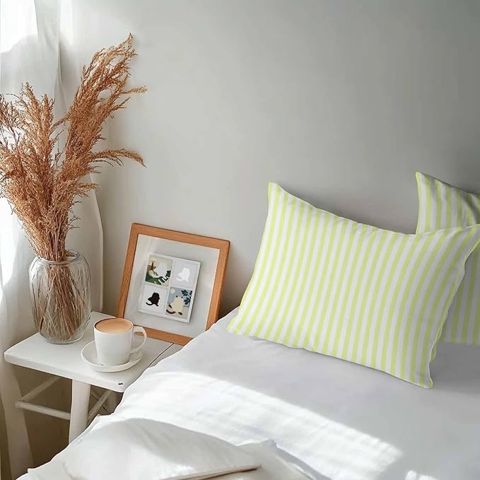 Lumbar Pillow Covers 20x12 Inch Set of 2, Yellow White Stripe Waterproof Outdoor Cushion Covers, Modern Minimalist Geometric Striped Decorative Pillowcases for Couch, Sofa, Bed, Garden, Patio