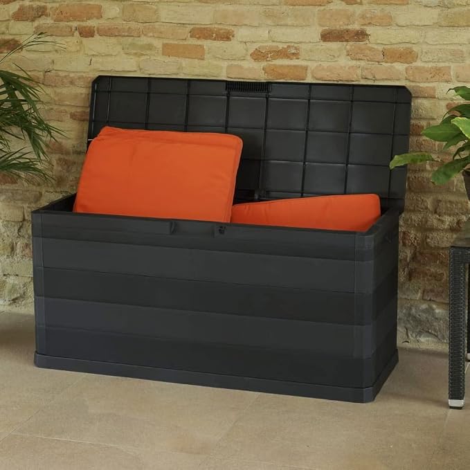 Outdoor Storage Box 280L Large Deck Container Waterproof Polypropylene Bin for Garden Patio Cushion Tools Black Rectangular
