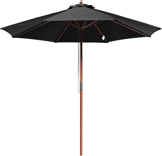 9 Ft Wooden Patio Umbrella 8 Ribs Table Parasol Rope Pulley Outdoor Garden Yard