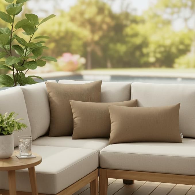 RSH DECOR Sunbrella 20" x 12" Lumbar Throw Pillows Set of 2 | Water and Fade-Resistant Performance Fabric | Outdoor Pillow Covers with Down-Alternative Inserts | Made in USA (Canvas Heather Beige)