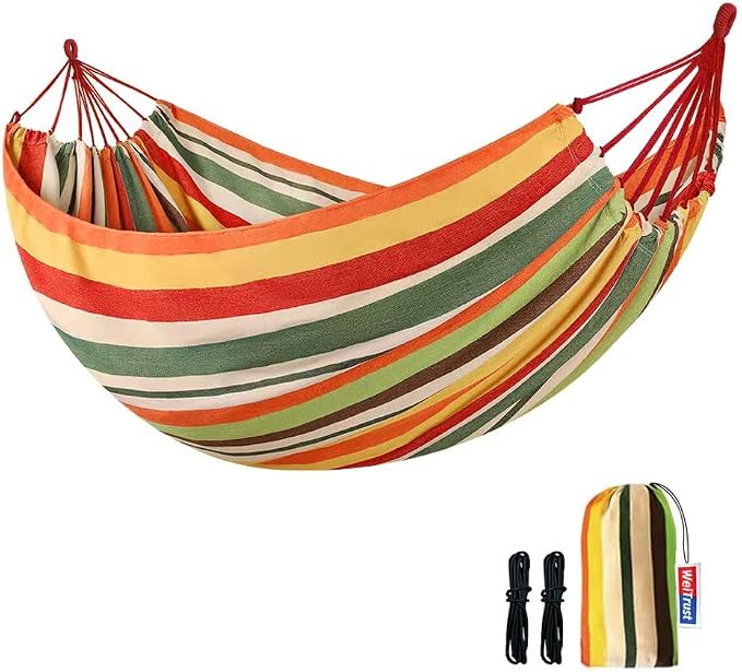 Cotton Canvas Hammock with Tree Straps - Portable Hammock for Outdoor Indoor Patio Backyard, Camping Hammock with Carry Bag, 440lbs Capacity, Without Stand(Orange, Without bar)