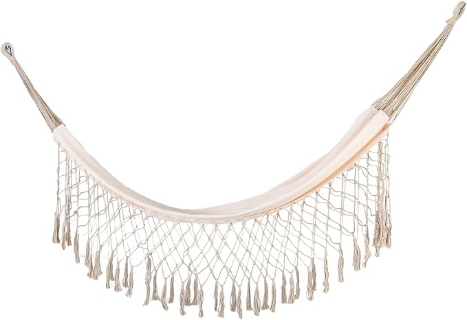 Castaway Living 10" Tassle Outdoor Fabric Hammock - Natural, Stylish and Durable Polyester Hammock for Relaxation and Comfort, 250 Lbs Max